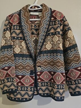 Multi-Color Patterned Shawl Collar Jacket 100% cotton